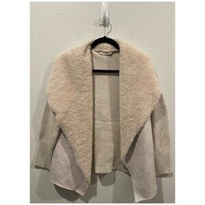 SOFT SURROUNDINGS Faux Suede Open Asymmetric Beige Cardigan